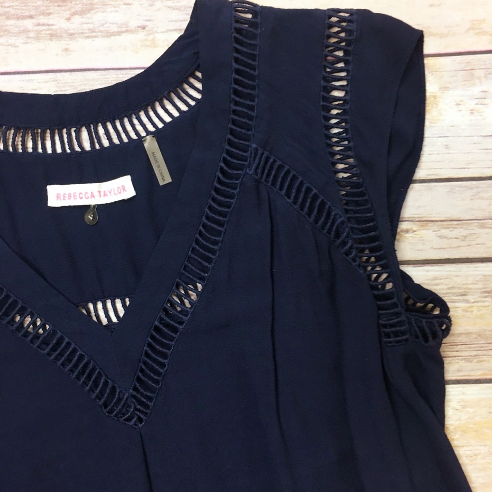 Rebecca Taylor Crochet Cut Out Blouse in navy